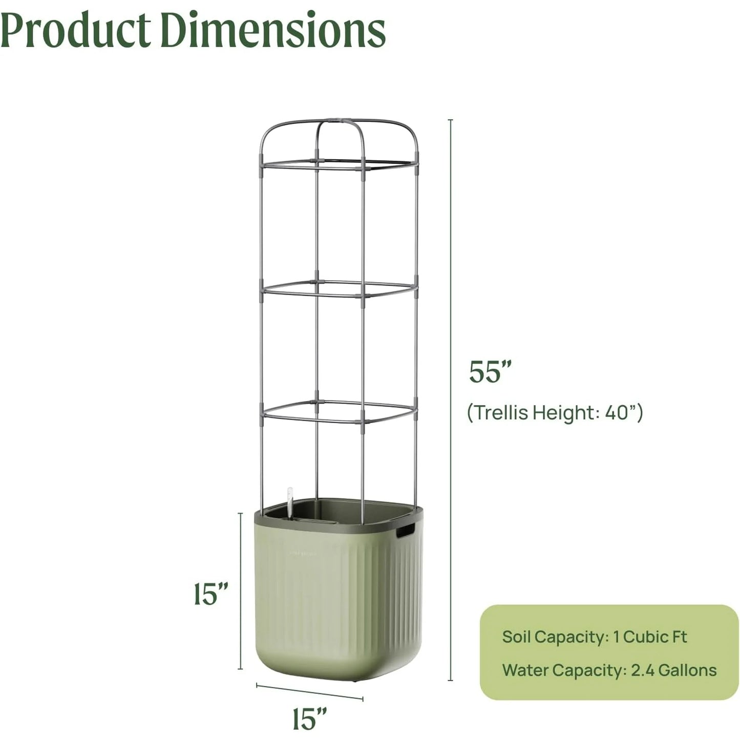 15" Tall Large Plant Pots with Trellis for Flowers Plants Decor, Sage Green