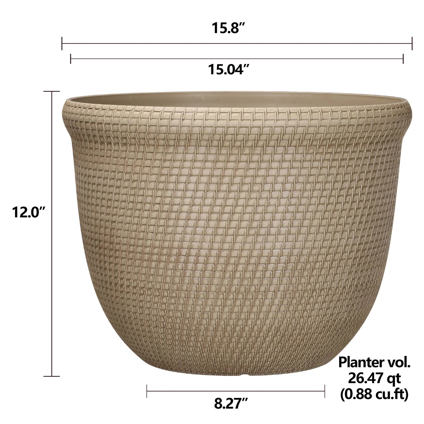 Better Homes & Gardens Tatum Recycled Resin Planter, Khaki Chino, 15.8in x 15.8in x 12in