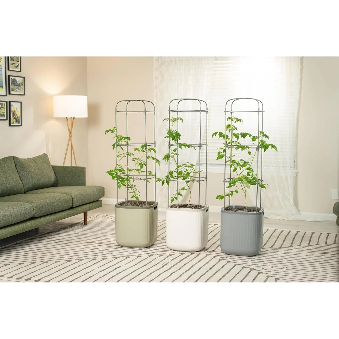 15" Tall Large Plant Pots with Trellis for Flowers Plants Decor, Sage Green