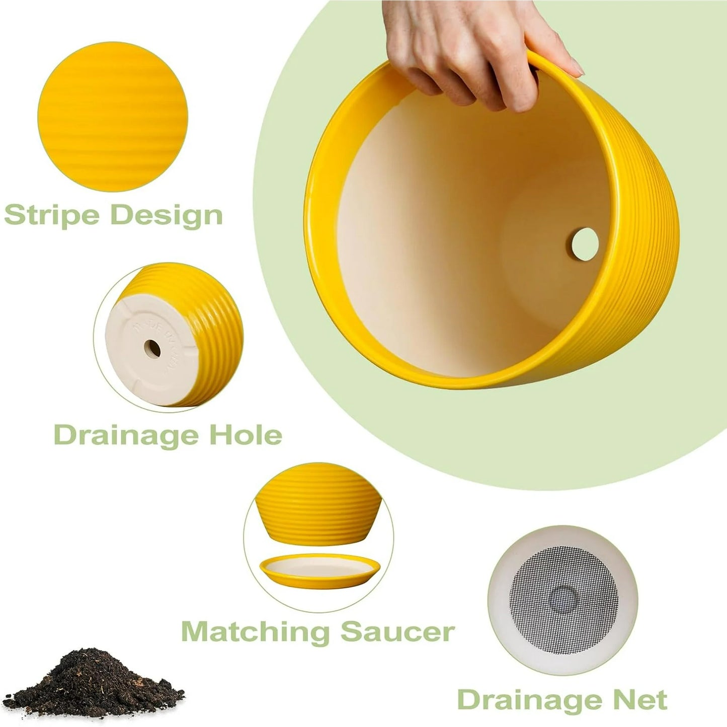 10 Inch Plant Pot - Ceramic Pot for Plants Outdoor Planter